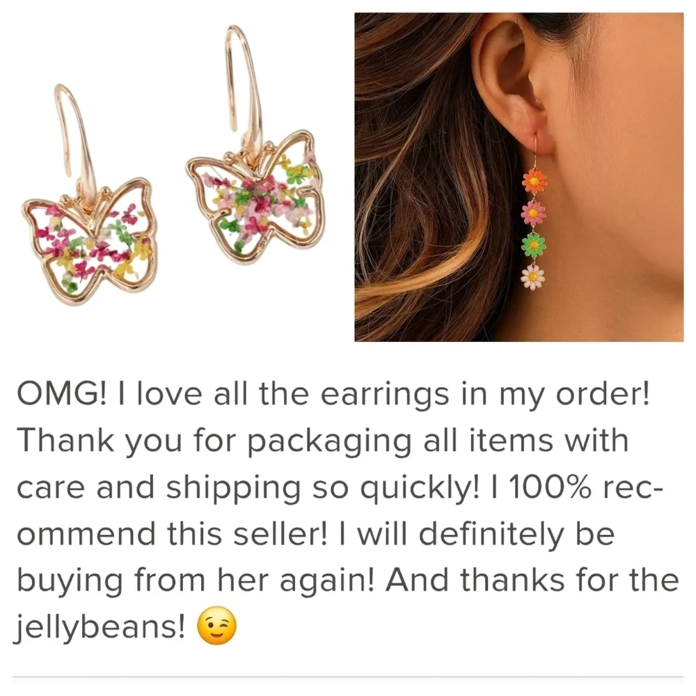Butterfly Dried Flower Pendant Earrings